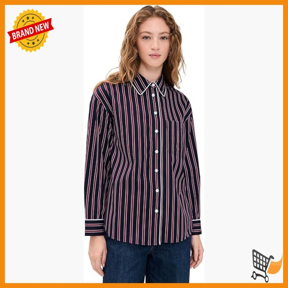 Long Sleeve Button Down Shirt with Patch Pocket and Curved Hem